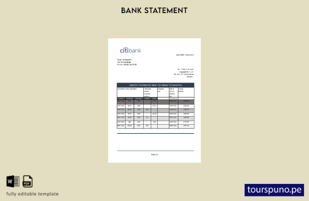 listo para imprimir plantilla de Excel de extracto bancario de Citibank de Sueci